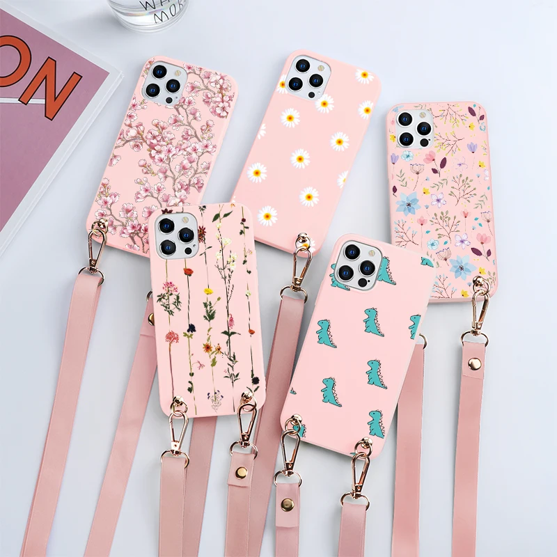 Vintage Flowers Crossbody Shoulder Strap Lanyards Case For Iphone Se2 8