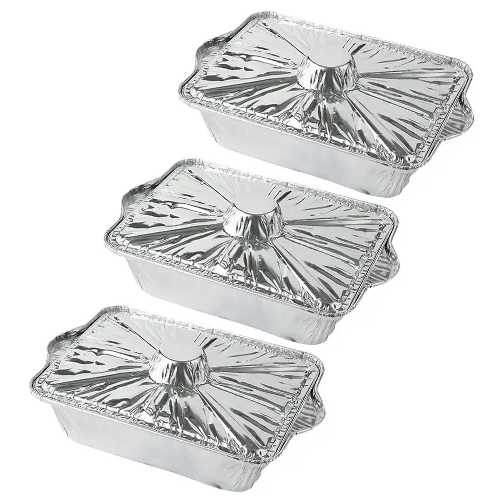 3Pcs 알루미늄 호일 팬 직사각형 두꺼운 내열성 베이킹 호일 냄비 바베큐 캠핑 피크닉 일회용 식품 용기
