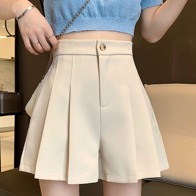 ladies clothes 2022 Women's Summer Fashion High Waist Pleated Shorts Female Casual Loose Wide-leg Shorts Ladies Solid Color Suit Shorts S37 plus size womens clothing