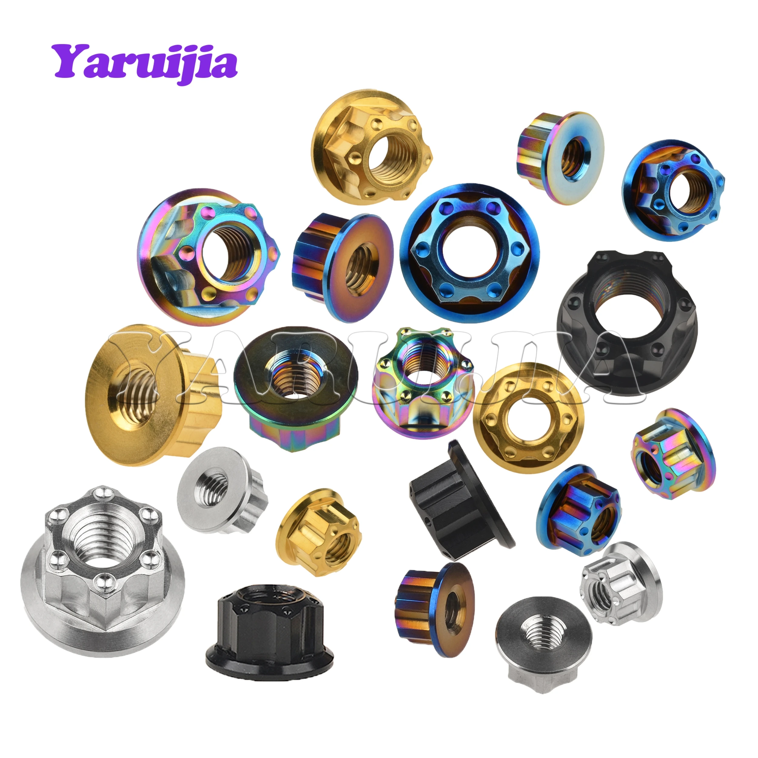 Yaruijia 티타늄 너트, 오토바이 자전거 자동차용 Torx 플랜지 너트, M6, M8, M10, M12x1.25, M14x1.5, M16x1.5