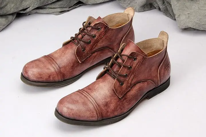 

Winter Genuine Leather Retro Men's shoes Round toes shoes for men High Quality Fashion Comfortable Lace up casual Men shoes