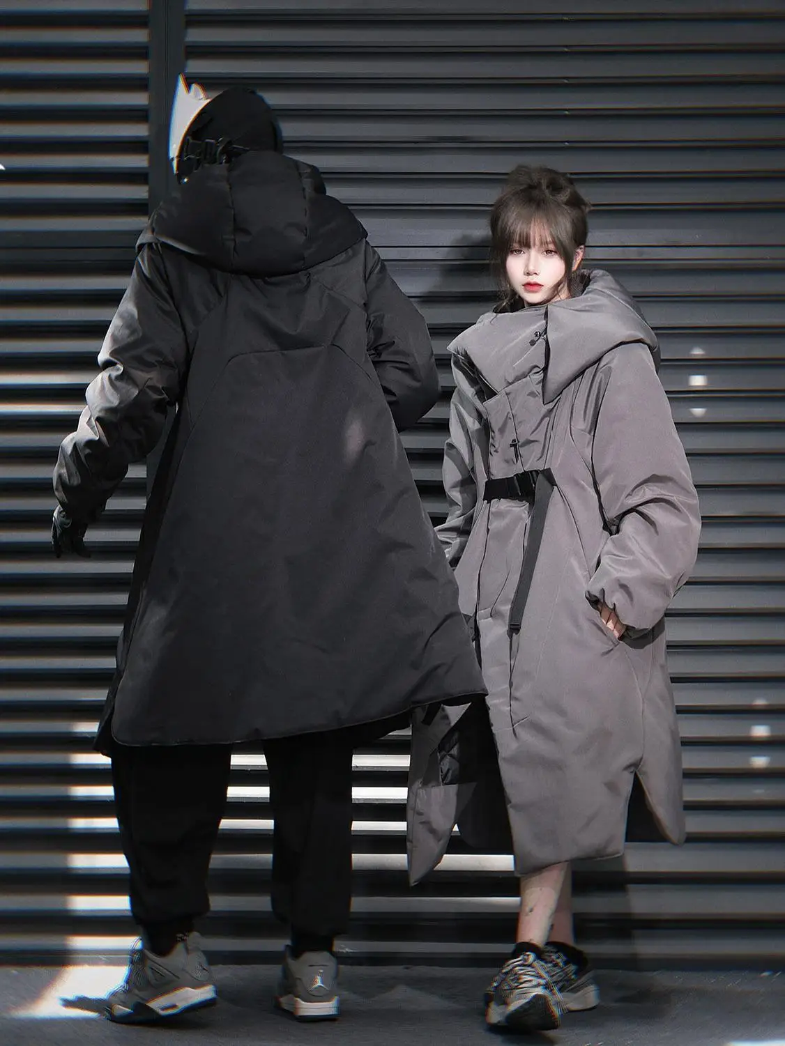 Man Women Couples Parkas Irregular High Neck Long Over The Knee Men's And Women's Winter Windproof Cotton Coat Warm Hooded 4