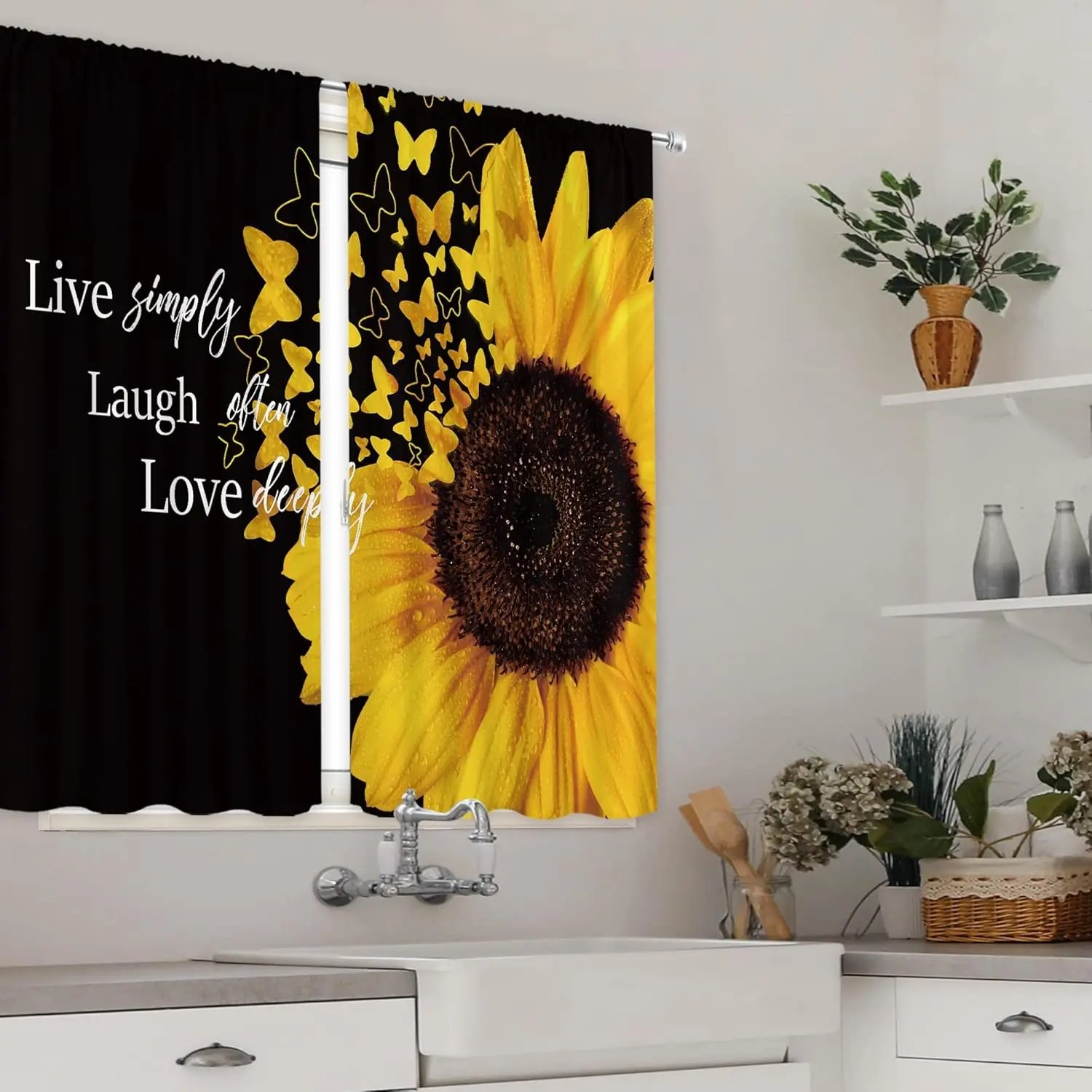 Sunflower Kitchen Curtains Motivational Floral Quote for Women Butterfly Flower  Art Printed Small Bedroom Window Drapes Fabric 5
