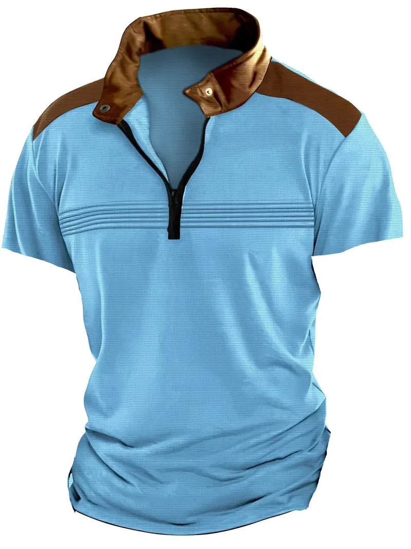 2025 Europe and the United States men's new summer fashion leisure sports zipper stripes color short-sleeved POLO shirt 10 S0c612c9210f4458cbaf91b3b433776a8V