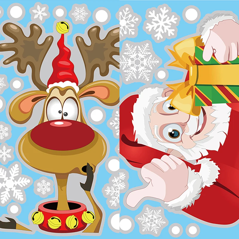 Merry Christmas Window Stickers Santa Claus Elk Snowflake New Year Window Glass Sticker Wall Decal Christmas Decorations