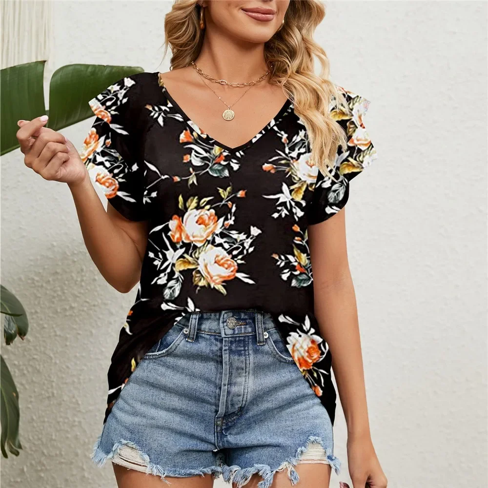 Women's Shirts & Blouses for Women Elegant Summer Tops Short Sleeve Korean Popular Clothes Blue Blouse Woman Trend 2024 Clothing