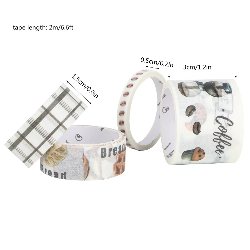4 Rolls Novel Sticker Tape Popular Delicate Decorative Decals DIY Vivid Stickers for Diary Repeatable Paste Sticker Tape