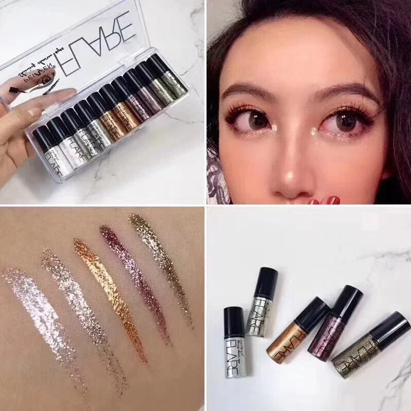 Professional Shiny Liquid Glitter Eyeliner for Women Pigment Silver Rose Gold Color Cosmetics Makeup