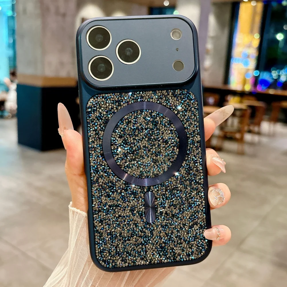 Luxury Sparkle Diamond Rhinestone Magnetic Case with Wireless Charging Bumper Cover