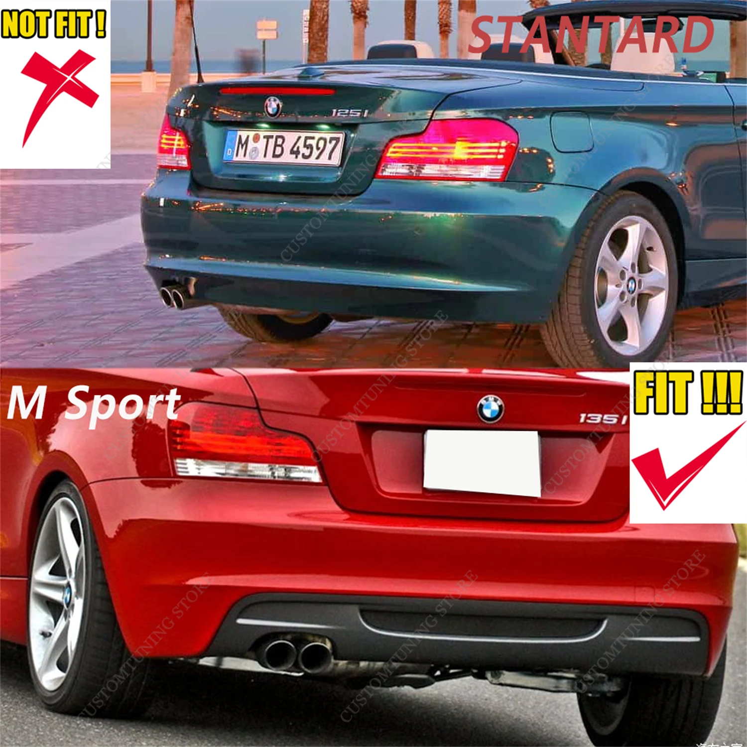 Auto Achterbumper Diffuser voor BMW Série 1 E82 1M Coupé 2011-2018, Auto Achterlip Diffuser Protector Onderste Bumper Lip Spoiler Achterspoilers