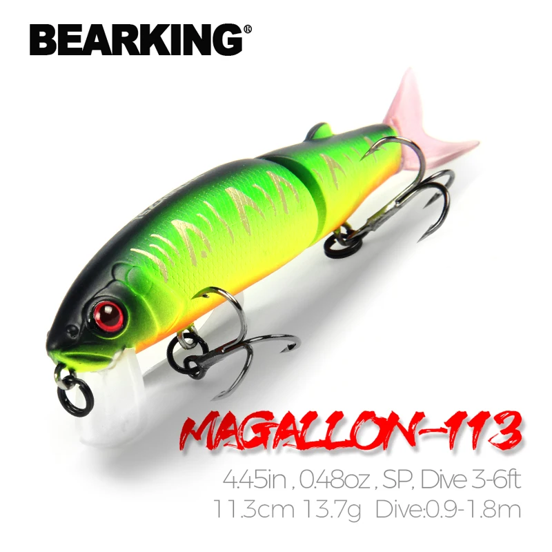 BEARKING Fishing Lure Minnow Jointed Bait 11.3cm 13.7g Professional Quality Swim Bait Black or White Hook