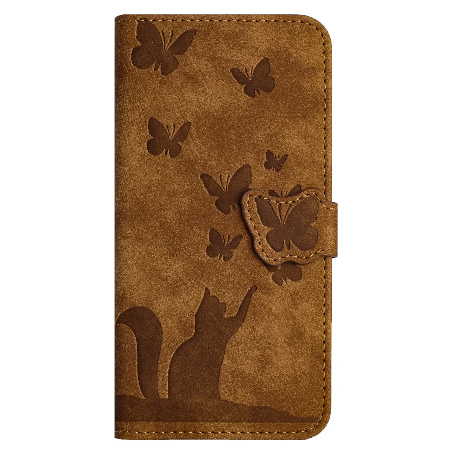 Cat & Butterfly Leather Wallet Flip Phone Case - Elegant and Functional Back Cover