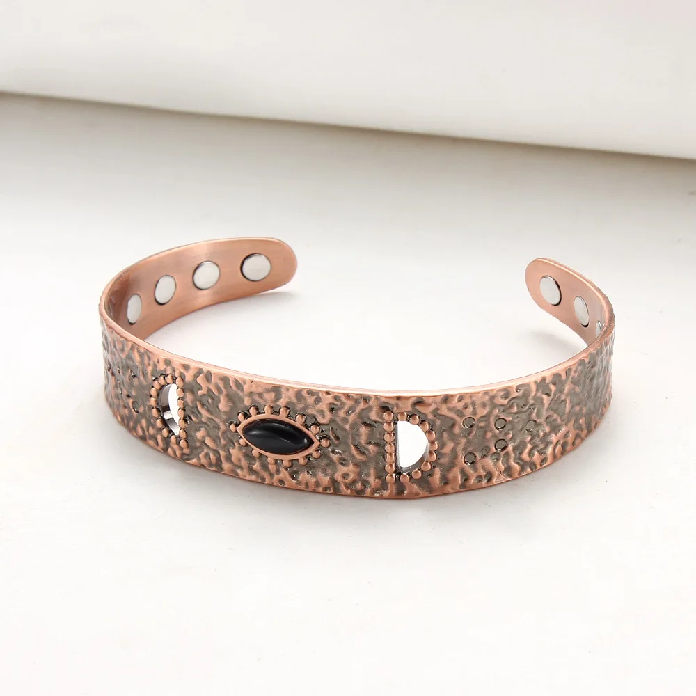 ARADOO Onyx Devil's Eye Pure Copper Bracelet Neodymium Magnet Open Cuff 3500 Gauss Magnetic Therapy Bangles 2
