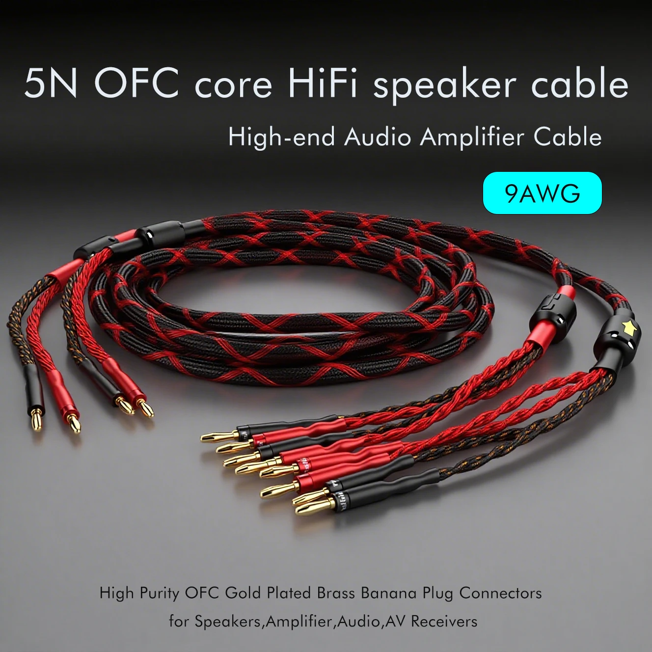 9AWG 스피커 케이블 오디오파일 케이블 바나나 플러그 바이와이어 라우드스피커 와이어 오디오 라인 스피커, 앰프용