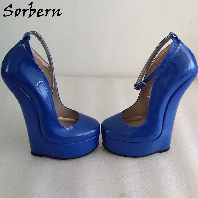 Sorbern 20cm Heelless Unisex Pumps Platform Shoe No Heels Round Toe Real Leather Ankle Strap