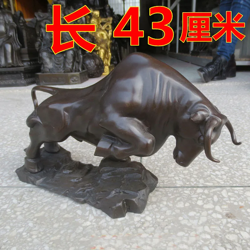 

43CM Large -HOME company Shop Business art Good luck Mascot stock-market Rise Wall Street GOLD bull brass Decorative sculpture