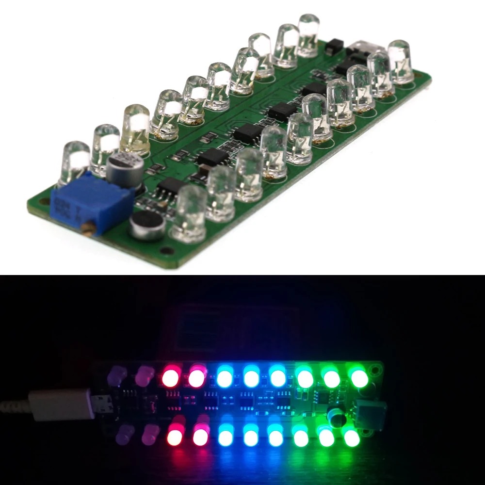 Voice Control Sensor Spectrum Power Amplifier Module Audio Level Meter Micro USB Microphone LED Indicator Light Sound Partner |