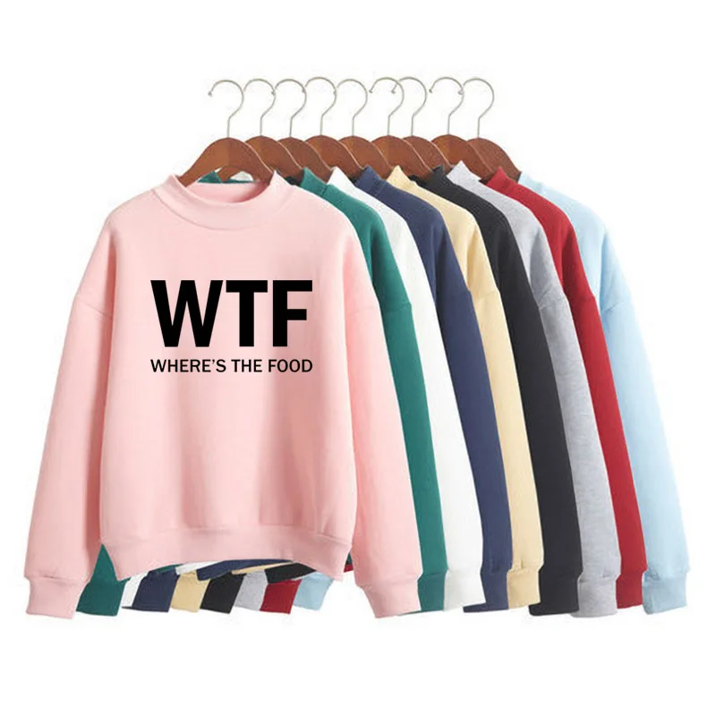 

WTF WHERE'S THE FOOD Print Women Sweatshirt Korean O-neck Knitted Pullover Thick Autumn Winter Candy Color Loose women Clothes