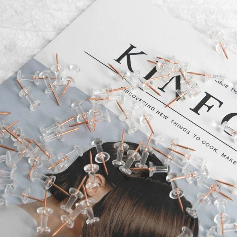 100개 투명 로즈 골드 푸시 핀 엄지 압정 보드 핀 드로잉 사진