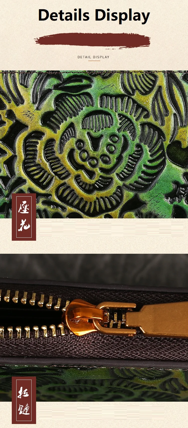 3D Floral Muster Echtes Leder Geldbörse Frauen Echtes Kuh Leder Brieftasche Damen Große Kapazität Rindsleder Kupplung Handtasche – Detail 6