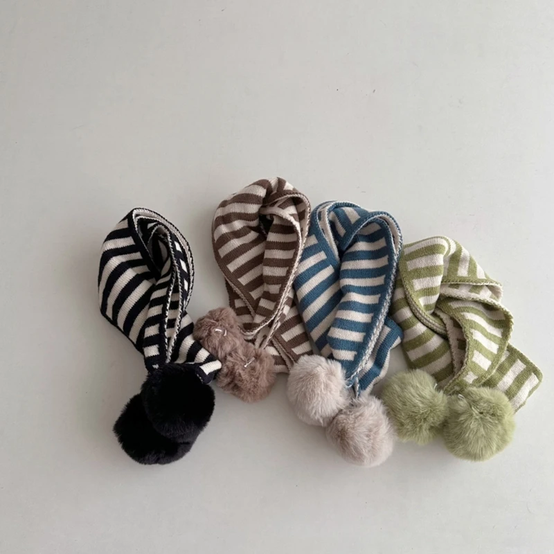 

Trendy Children Winter Scarf with Pom Pom Details Fashionable Striped Scarf Gift