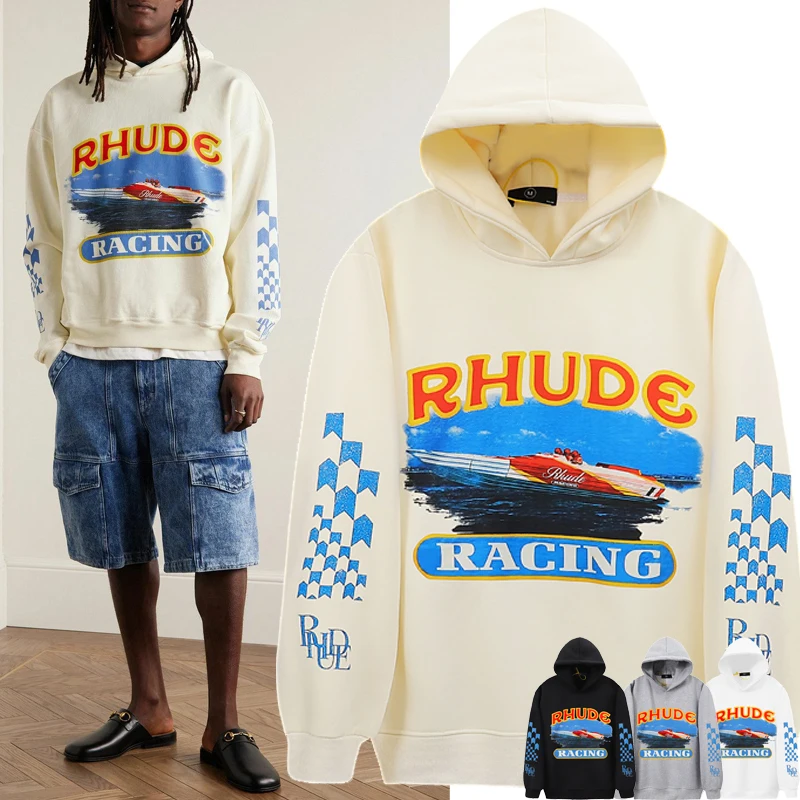 

2023 RHUDE Racing Airship Hooded Hoodie Men Women High Quality Oversize Sweatshirts Pullover