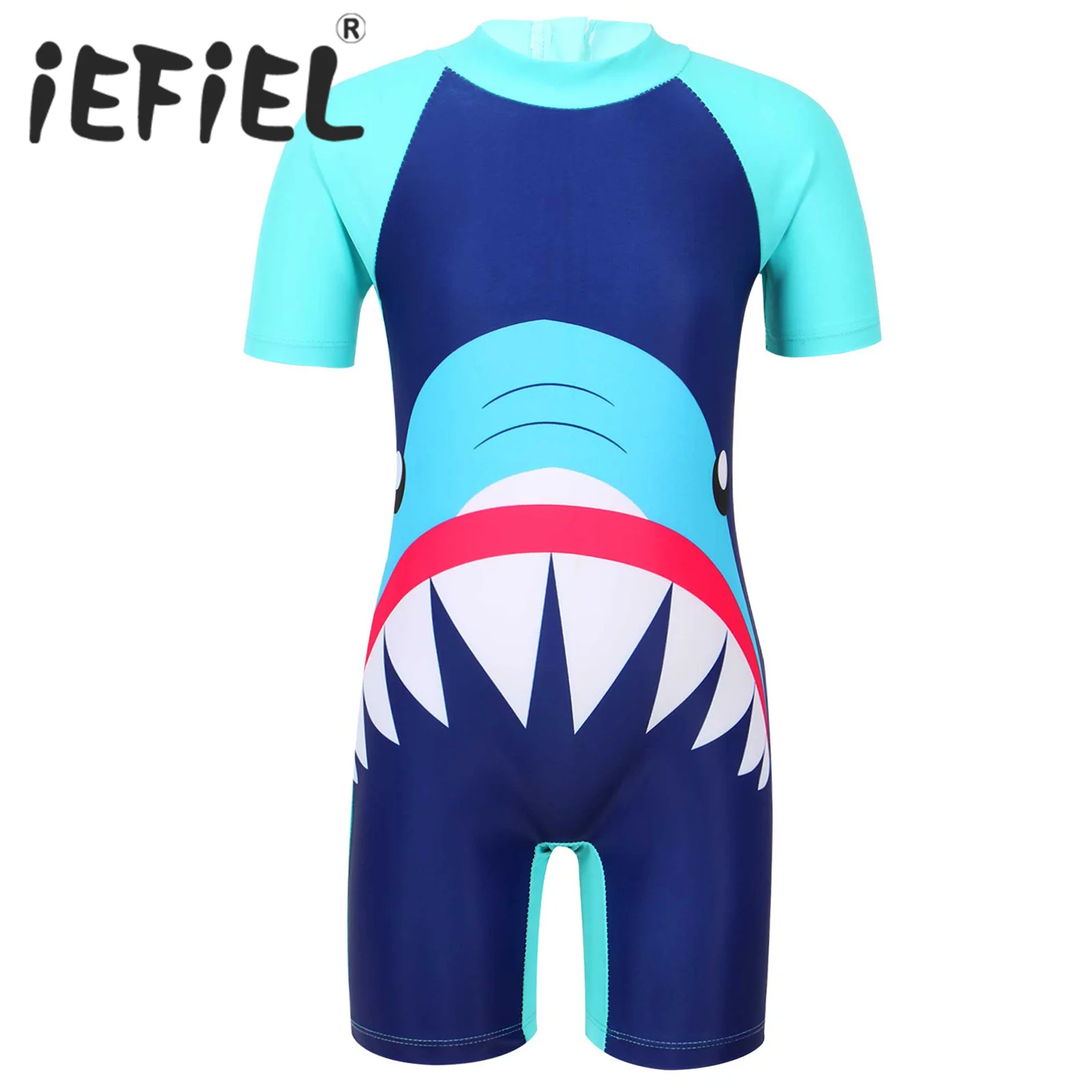 

Kids Boys One-piece Swimsuit Rash Guard Mock Neck Short Sleeves Zipper Cartoon Dinosaur Shark Print Swimming Beachwear Jumpsuit