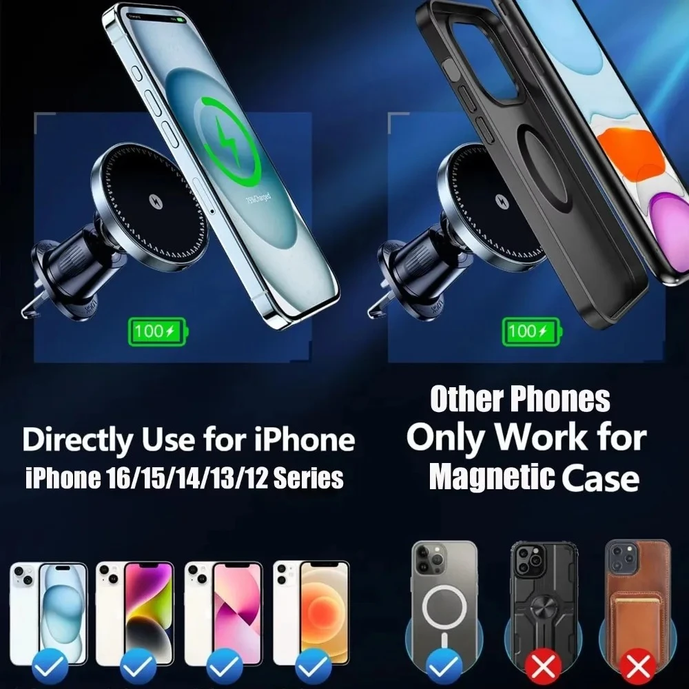 Premium 15W Magnetic Wireless Car Charger with Fast Charging Air Vent Mount