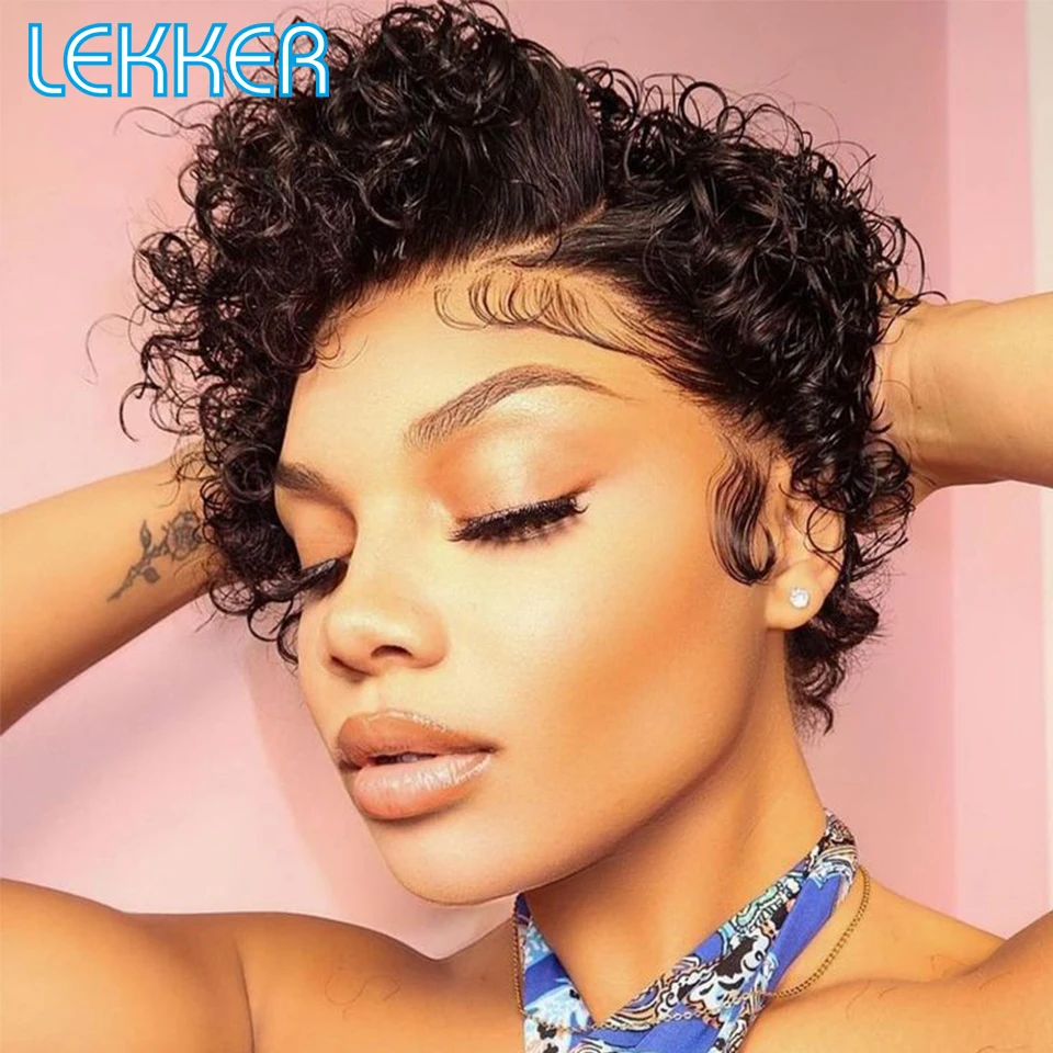 

Lekker Short Pixie Afro Kinky Curly Bob Side Part Human Hair Wigs For Women Brazilian Remy Hair Glueless Wear and Go Curly Wigs