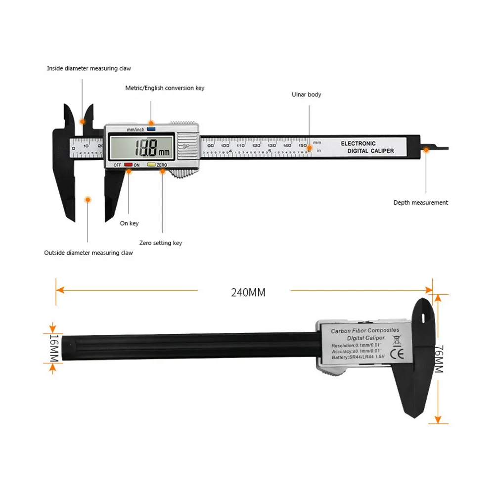 Digital Caliper Gauge Tool High Strength Plastic 0 150mm