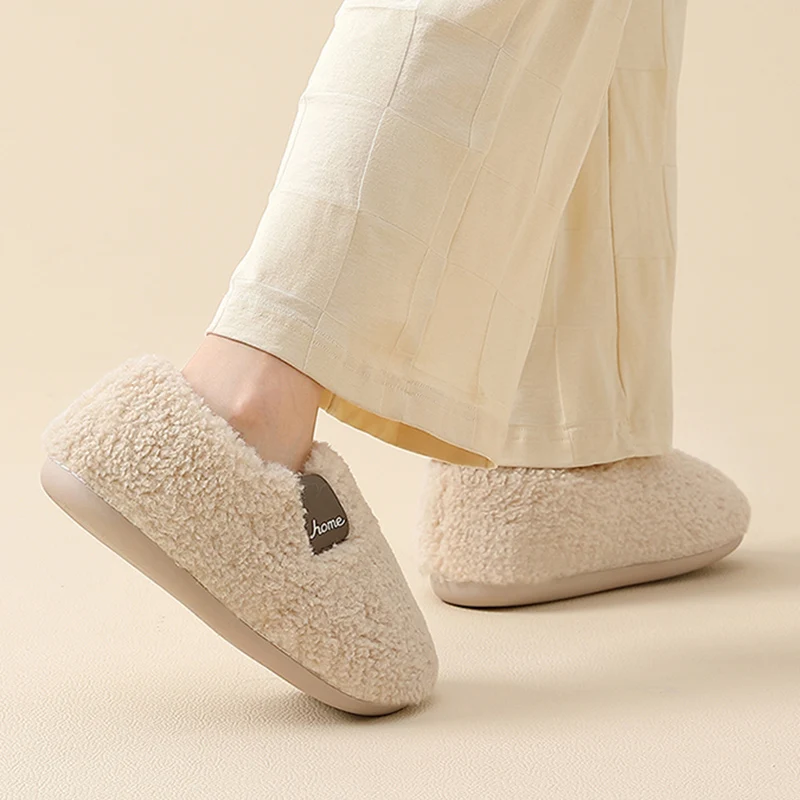 Winter Keep Warm Home Cotton Slippers Women Comfortable Bag Heels Non Slip Fluffy Slippers Woman Soft Sole Non Slip Plush Slides