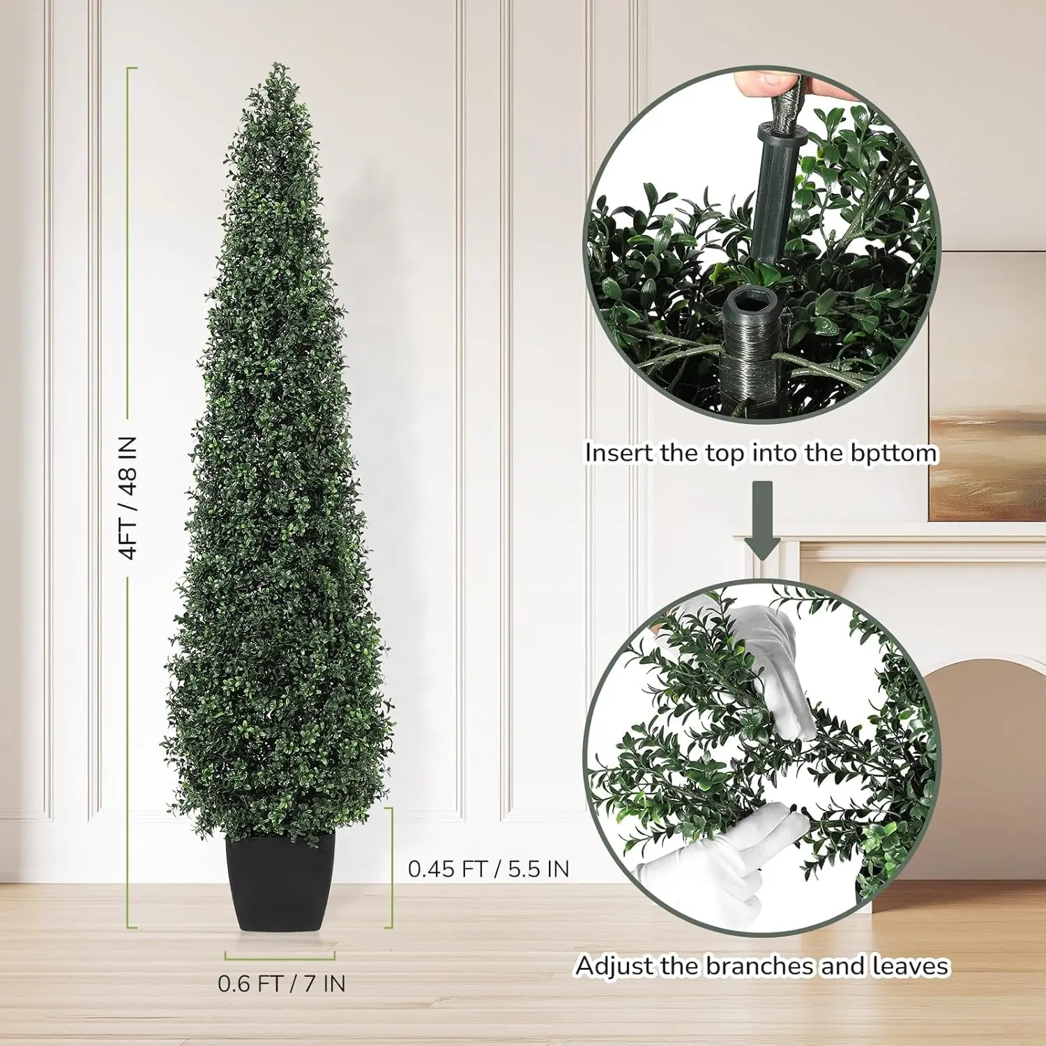 2 Stück künstliche Buchsbaum-Bäume, künstliche Buchsbaum-Topiary-Pflanzen, UV-beständig, Topfbäume, gefälschte Sträucher für Veranda, Garten, Büro – Detail 9