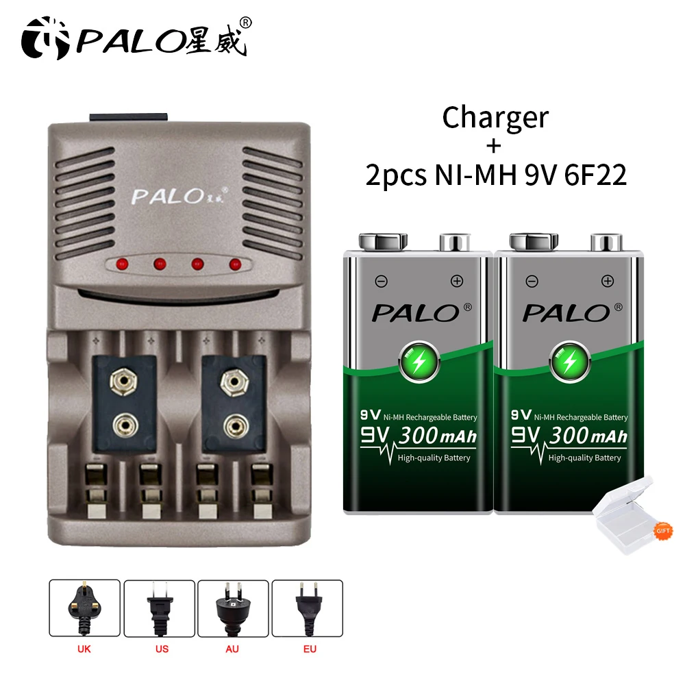 

9V 6F22 Ni-MH 9v Rechargeable Battery+Smart LED Battery Charger for 1.2V AA AAA nimh nicd Battery for 9V Rechargeable Batteries