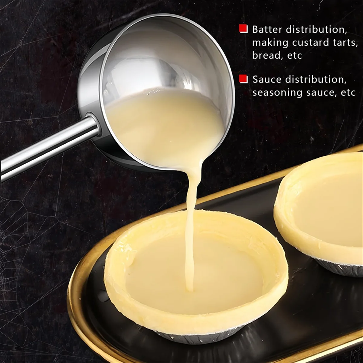 Small Soup Ladle Stainless Steel Metal Deep Spoon with Pour Spout 2Oz Long Handle Ladles for Kitchen 2 Pack