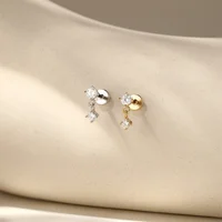 Aide 1pc 925 Sterling Silver Mini Zircon Thick Flat Screw Back Drop Earrings For Women K Gold Piercing Stud Earrings Jewelry 5