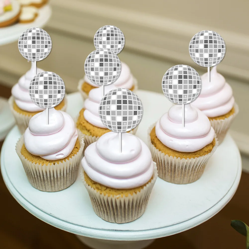 Disco Ball Cupcake Toppers - 24 Pack Sparkly 70's Theme Cake Decorations For Birthday & Bachelorette Parties - View #12