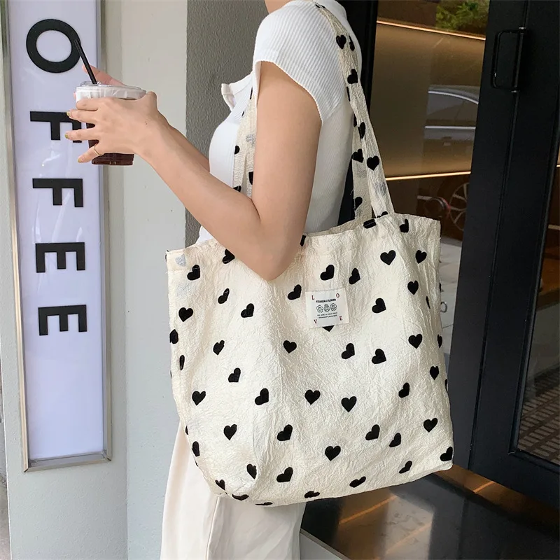 Sweet Love Heart Women's Shoulder Bags Simple Ortable Ladies Vest Bag Thin  Cloth Female Tote Handbags Clutch Purse Shopping Bag