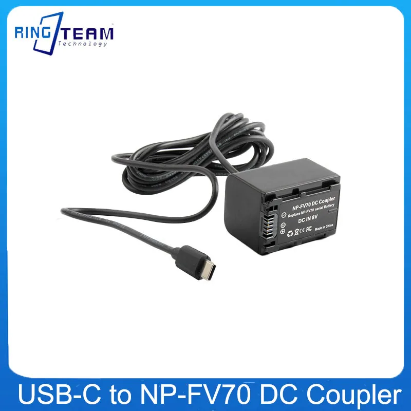 Usb-C Type-C Alimentatore Pd A Np-Fv70 Batteria Fittizia Fv100 Fv50 Per Sony Hdr-Tg3E Fdr-Ax100E Hdr-Cx260V Hdr-Cx290 Hdr-Cx170