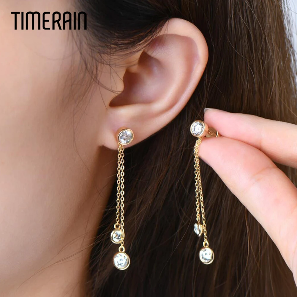 

100% 925 Silver Elegant Long Tassel Earrings 2.6ct Moissanite Diamond Stud Earring For Women Plated 18K Gold Jewelry with GRA