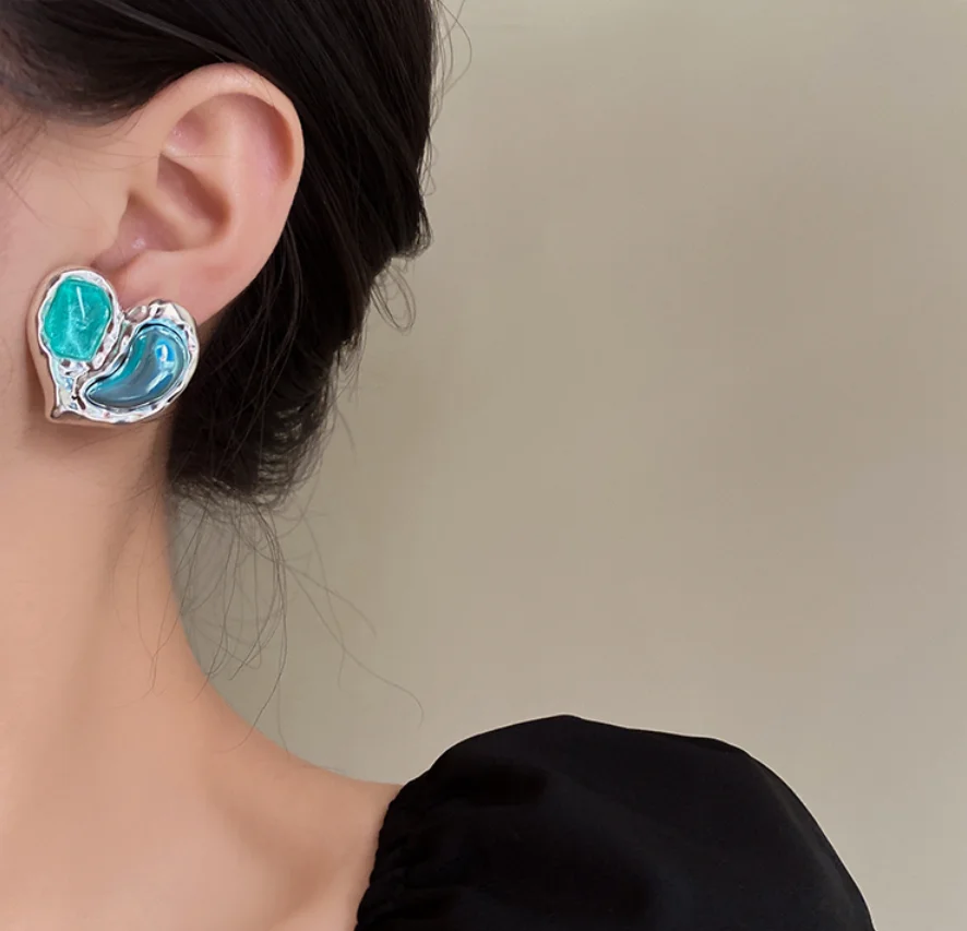 2022 new trend S925 silver needle Acrylic Crystal Green Heart alloy Earrings for women Fashion Jewelry