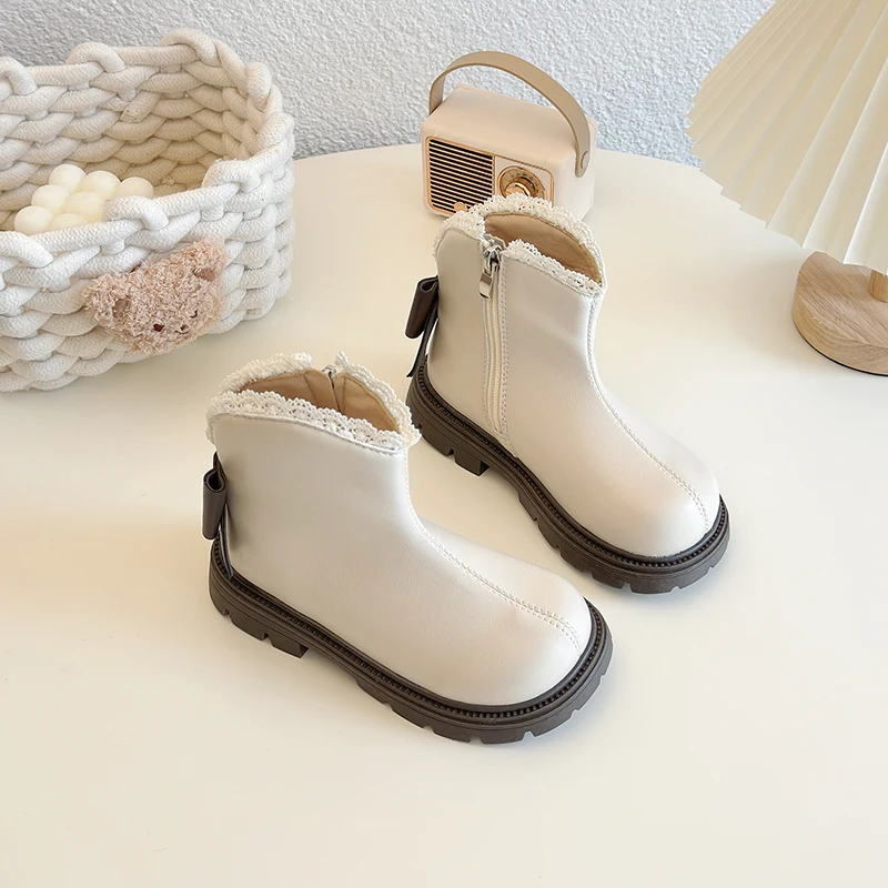 Cotton Lace Ankle Boots for Girls Winter Wedding Party