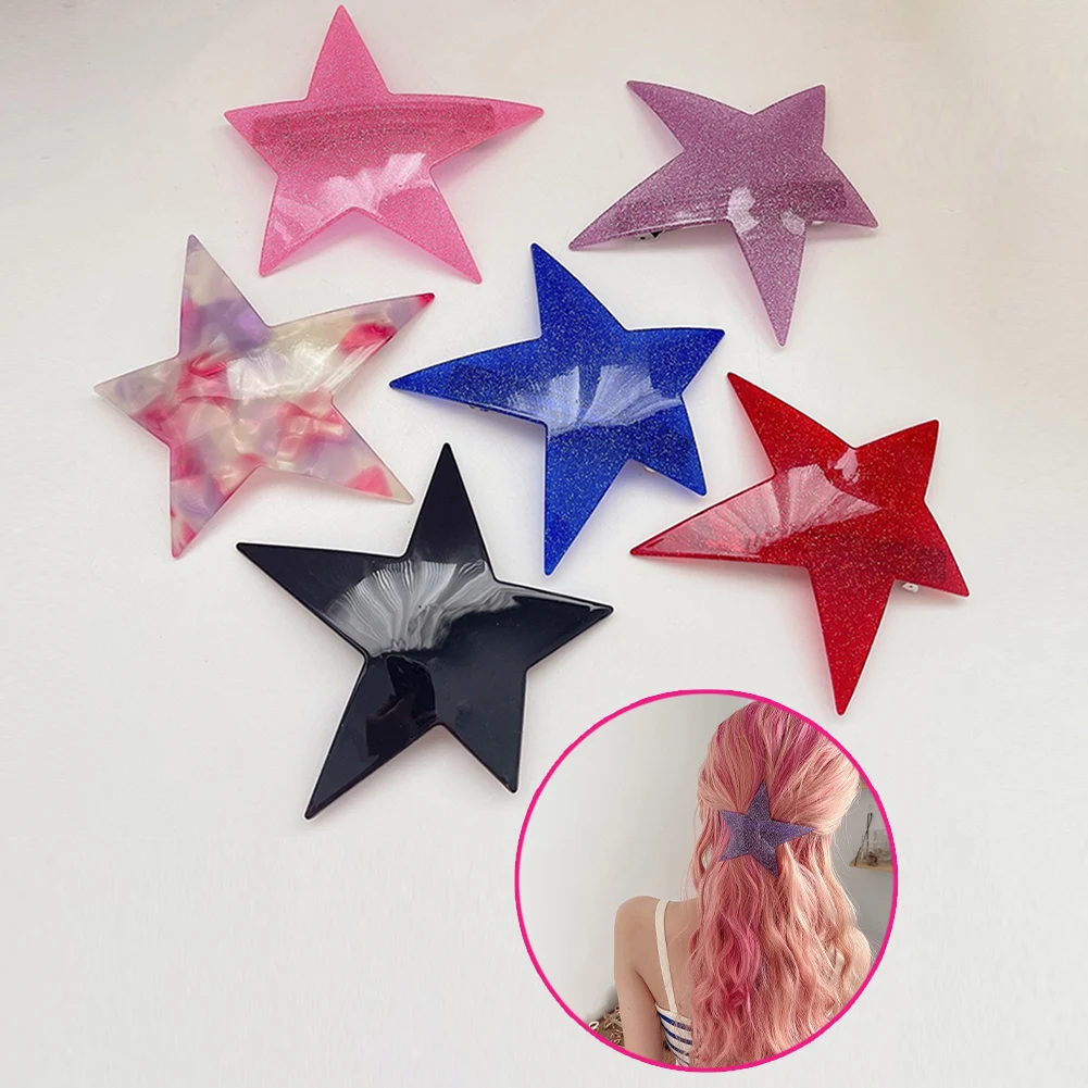 

Sweet Cool Y2k Hair Accessories Pink Black Shiny Star Hair Clips Hyperbole Harajuku Pentagram Hair Pins For Women Girls Party