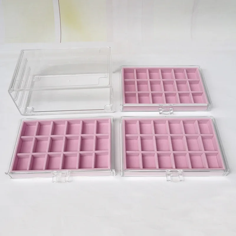 2023 New 3-layers Transparent Jewelry Organizer Large Ring Necklace Earring Makeup Holder Cases Velvet Jewelry Box for Women