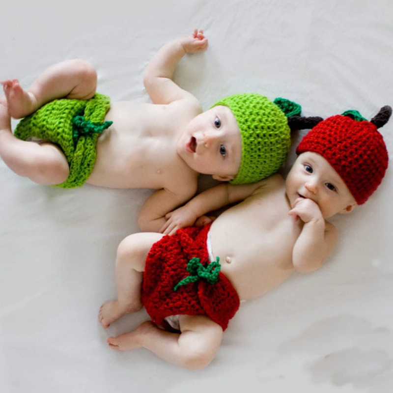 

2pcs/set Newborn Photography Prop Soft Cute Baby Clothes Handmade Striped Outfits Crochet Knit Baby Sweater Suit Pants Hat Set