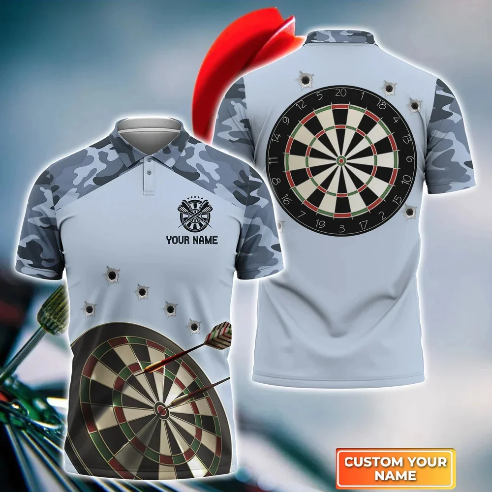 Brown Tattoo Darts personalisierter Name 3D-gedrucktes Sommer-Poloshirt Unisex Kurzarmhemden Geschenk für Dartspieler POL-45 – Detail 9