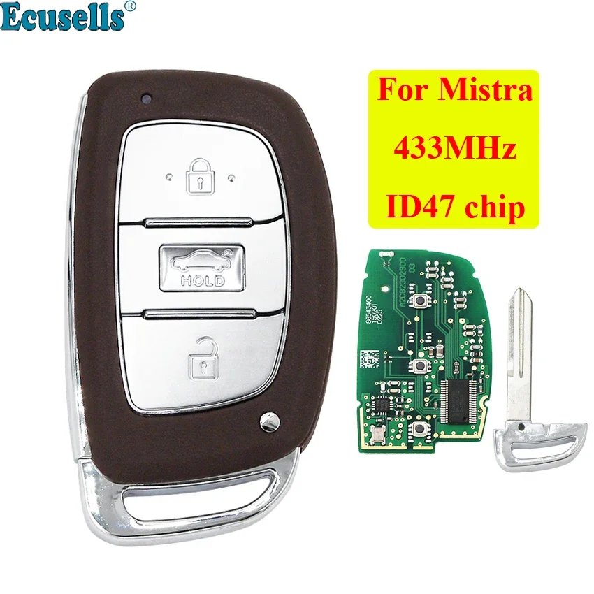 

3 Buttons Smart Remote Key Fob 433MHz ID47 Chip for Hyundai MISTRA 2015-2017 with Uncut Insert Key