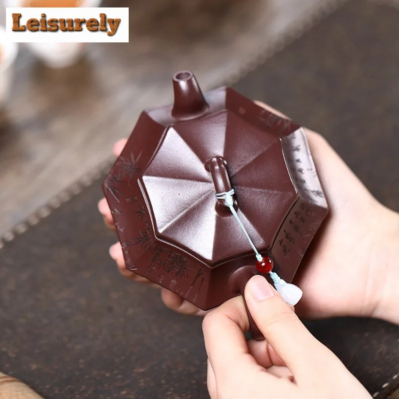 230ml Handmade Yixing Purple Clay Teapot Handmade Bamboo Shadow Octagon Pot Raw Ore Purple Mud Kettle With Strainer Zisha Teaset