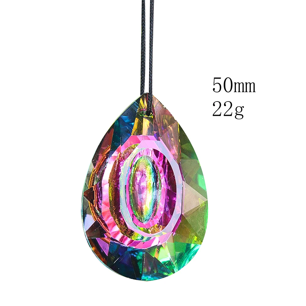 50mm Aurora Crystal Prisms Hanging Suncatcher for Windows Chandelier Replacement Pendant Faceted Glass Drop Rainbow Maker Decor images - 6