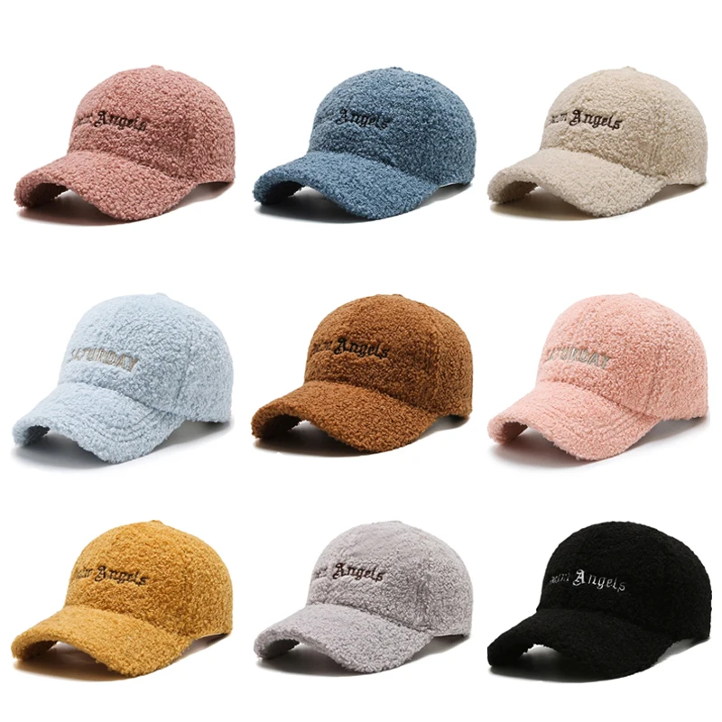 

New Fashion Women's Warm Autumn Winter Letter Embroidery Lamb Wool Lamb Hair Hat Female Duck Cap Baseball Cap Female Casual Hat