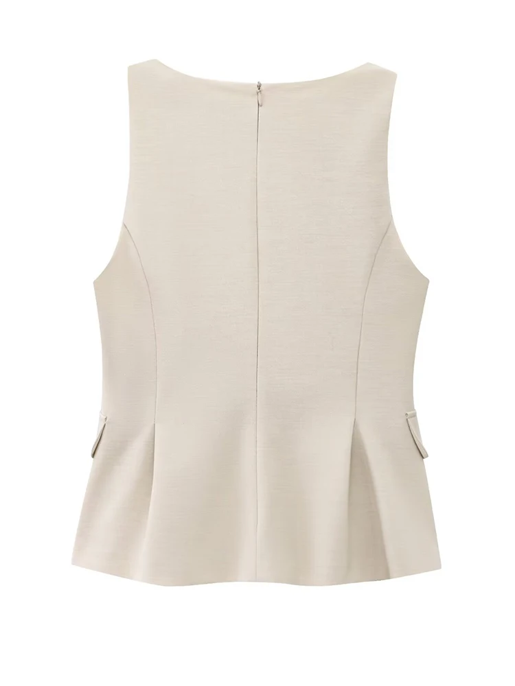 TFMLN Women Solid Skirt Hem Tops Spring Summer Fashion Chic Sleeveless V-neck Flip Pockets Shirts Sweet Lady Causal Tops